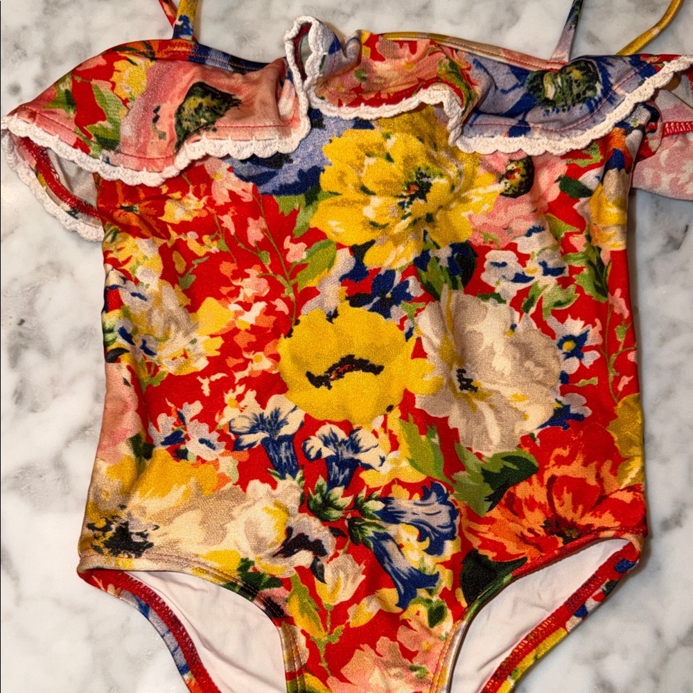 Zimmermann Red Floral One-Piece Swimsuit 2Y - Picture 5 of 10